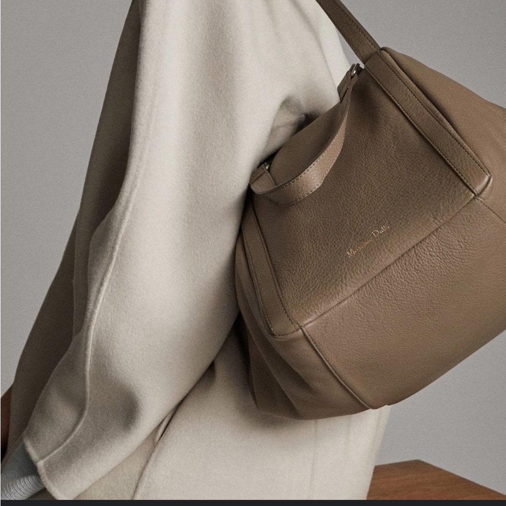 Massimo Dutti Greige 100% Leather Handbag